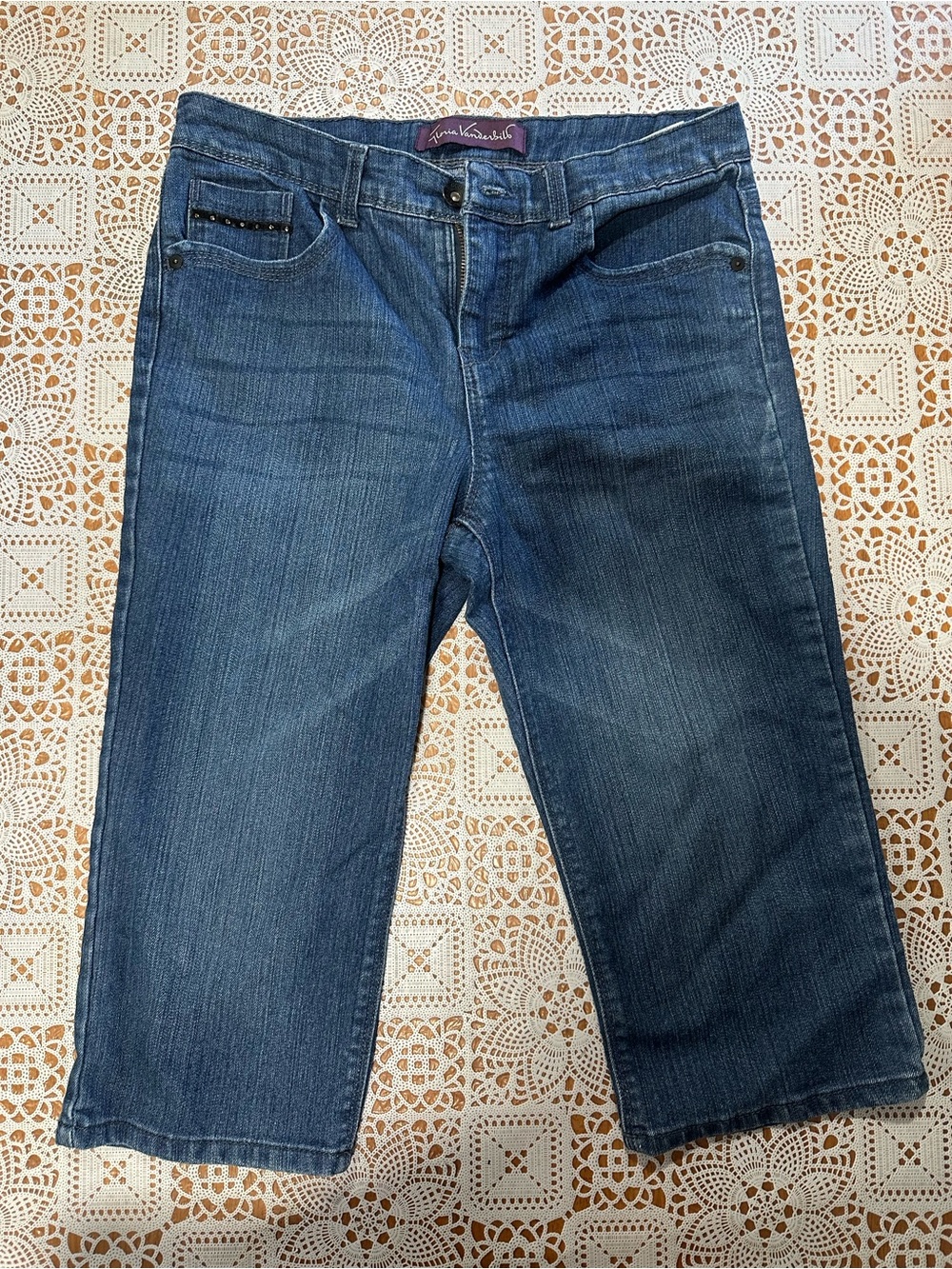 Gloria Vanderbilt Petite Size 8 Cropped Capri Jeans Studded Pockets